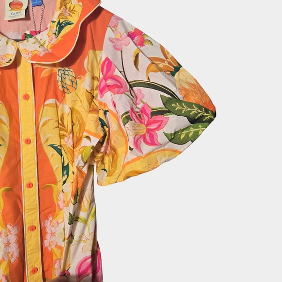 FARM Rio Tropical Floral Puff Sleeve Button Front Mini Dress L Resortwear NWT - Picture 6 of 13
